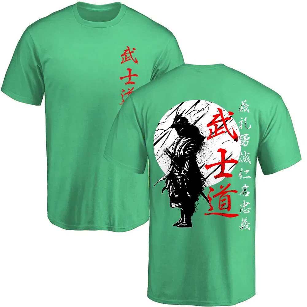 Color: Pink, Size: M - Japan Samurai Spirit T Shirts For Men Japanese Style Back Print Loose Oversized 100% Cotton Tops T-shirt Bushido Male Gifts Tee