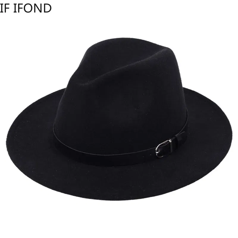 Color: green, Size: M - Classic British Fedora Hat Men Women Imitation Woolen Winter Felt Hats Fashion Jazz Hat Chapeau Wholesale