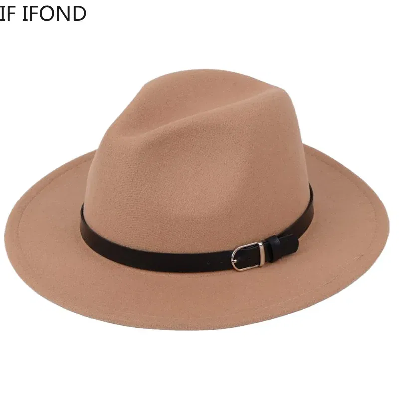 Color: green, Size: M - Classic British Fedora Hat Men Women Imitation Woolen Winter Felt Hats Fashion Jazz Hat Chapeau Wholesale