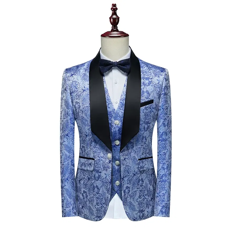 Color: GRAY, Size: L - Men's  Evening Dress Bridegroom Suit British Wedding Business Casual Fashion Three-piece Set with Vest And Trousers Sizes M-6XL