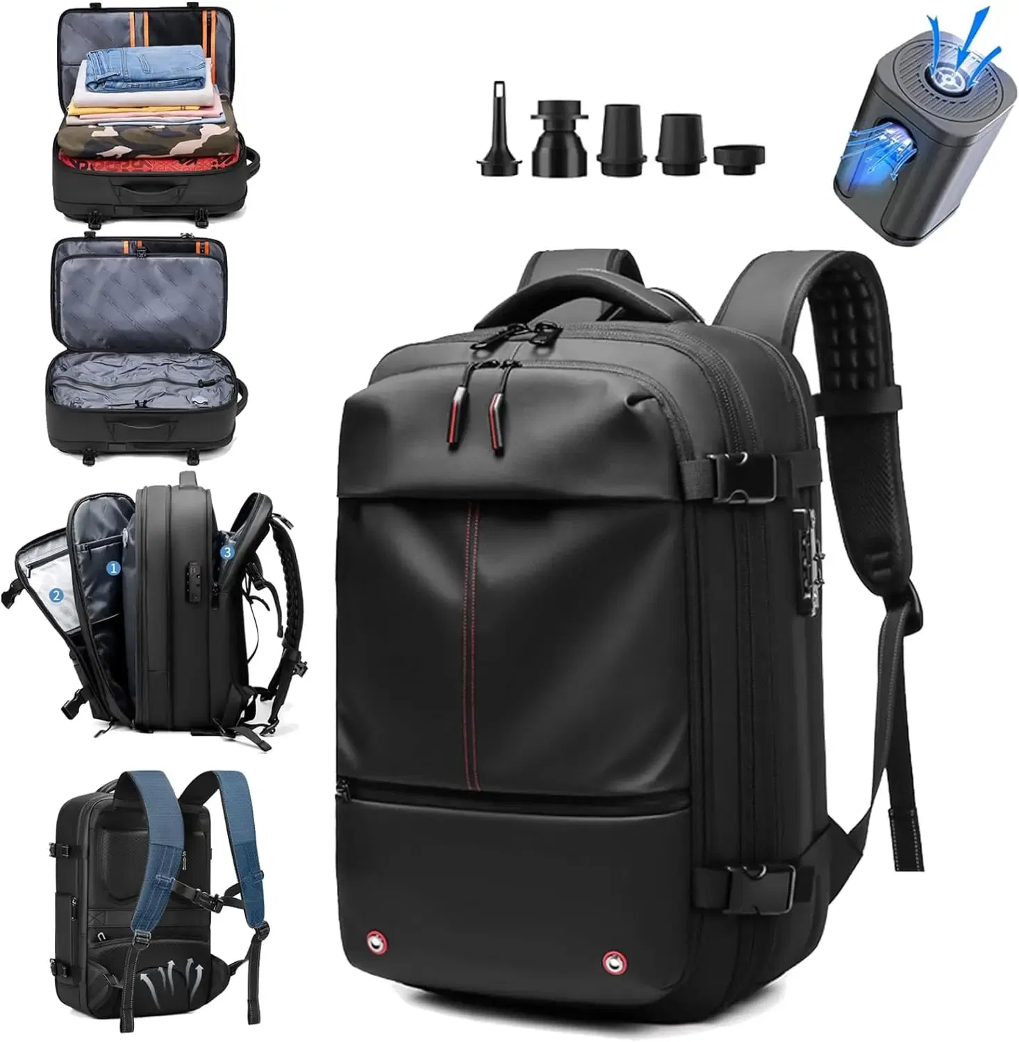 Color: Dark Grey - Airback Vacuum Compression Backpack with Vacuum Pump 60L Expandable Travel Backpack for Men Women Airline Approved Business Bag
