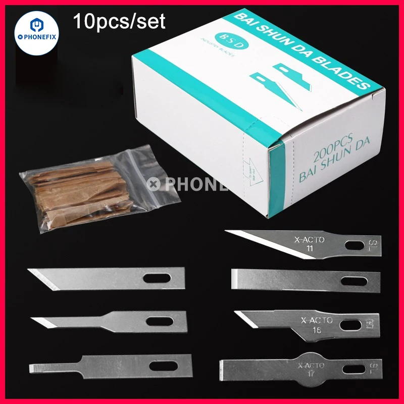 Color: Gold - 10pcs #4A #11 #18 Scalpel Knife Blades Engraving Non-Slip Metal Scalpel Knife Replacement Craft Blades PCB Repair Hand Tools
