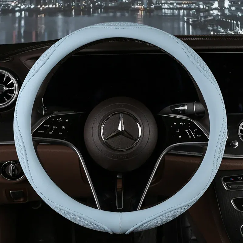 Color Name: Black - Car Anti-Slip Leather Steering Wheel Cover Universal Car Steering Wheel Protective Cover Fashion Style 38cm Sport Style Cool