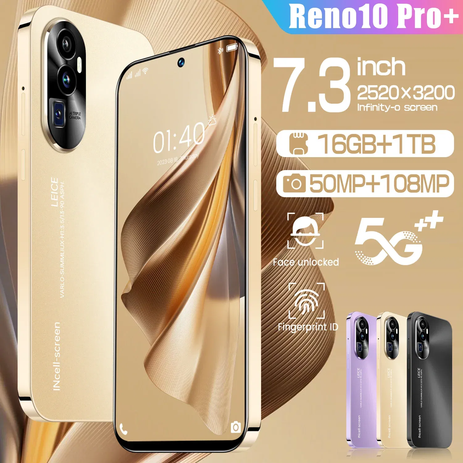 Color: Dark Grey, Bundle: Bundle 21 - 2025 New Reno 10 Pro Smartphone 7.3 inch Full Screen 5G Cell Phone 16TB+1TB 7800mAh Mobile Phones 108MP Global Version Celulares