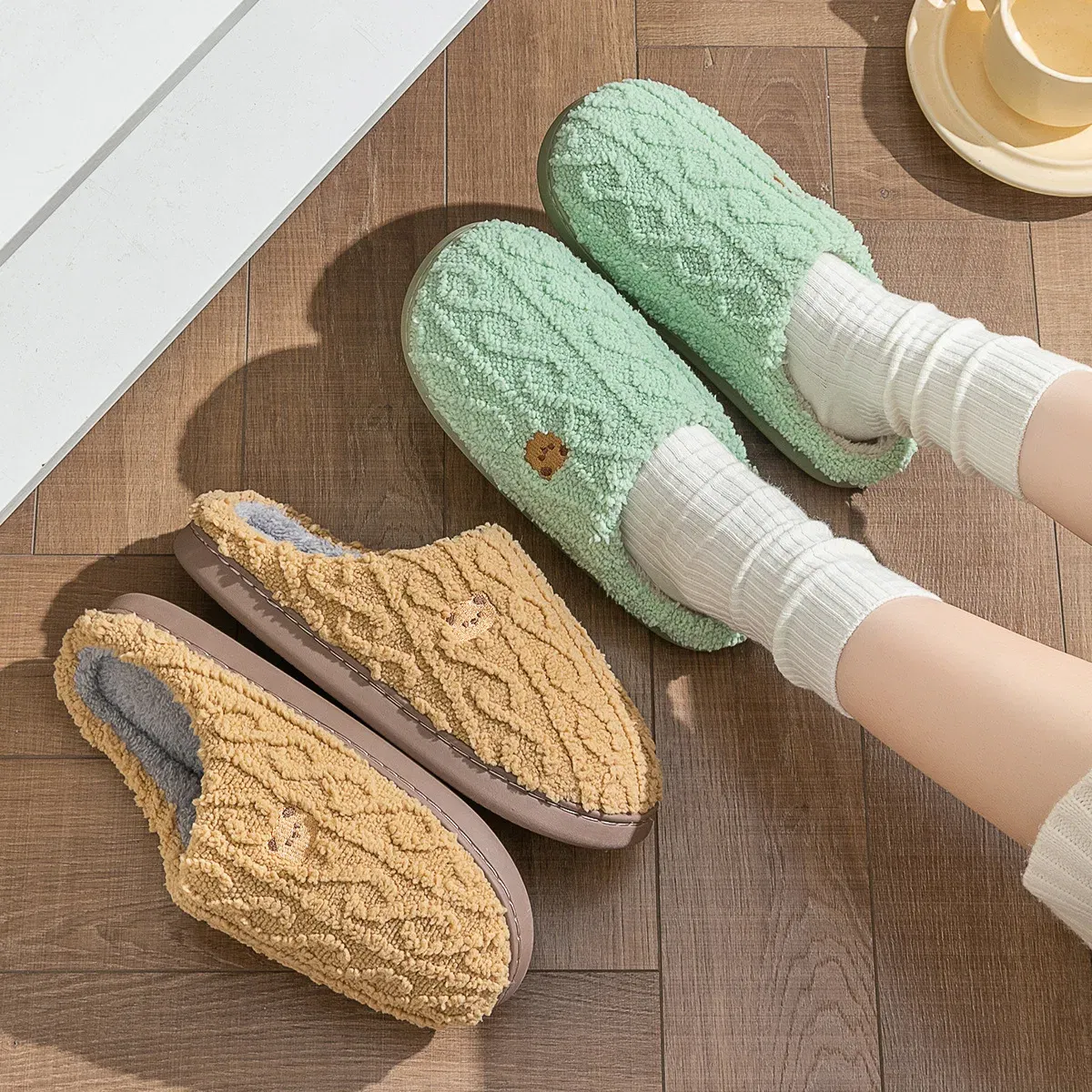 Color: Grape, Shoe Size: 42-43, Ships From: CHINA - Gacimy Women Fur Plush Slippers Girls Cut Bear Fuzzy Indoor Flat Home Slides Bedroom Fur Shoes Winter Warm Fluffy Cotton Slipper