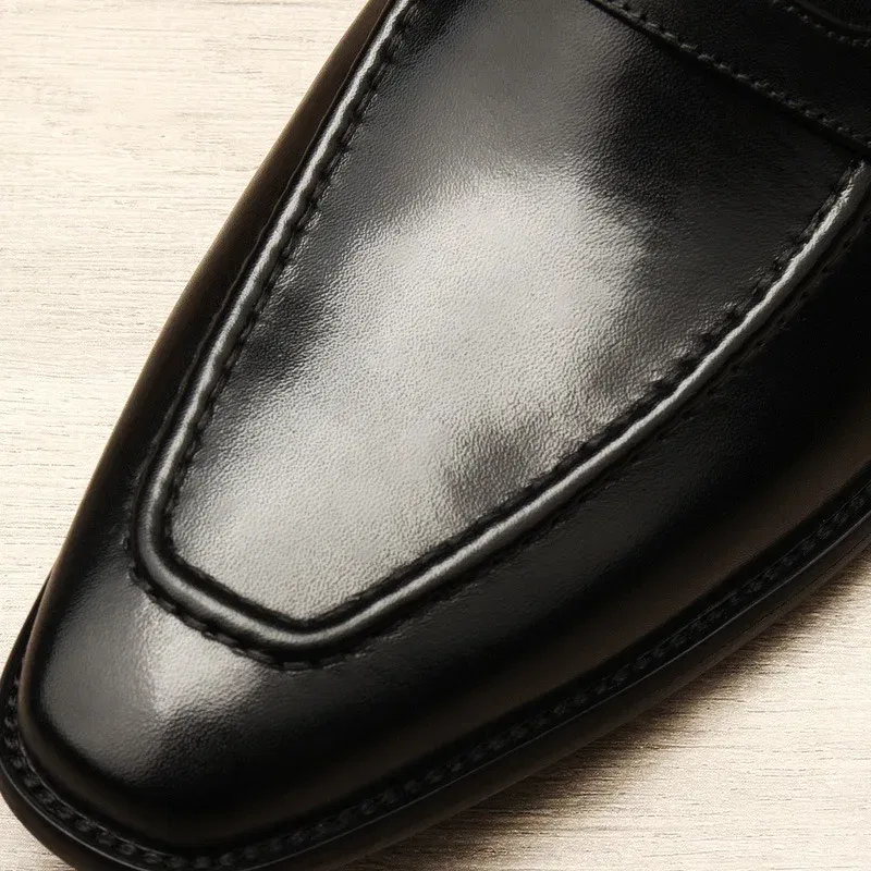 Color: black, Shoe Size: 8.5 - Large Size EUR37-46 Black / Brown Loafers Mens Business Dress Shoes Genuine Leather Prom Party Shoes