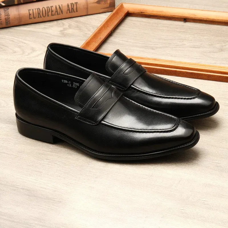 Color: black, Shoe Size: 8.5 - Large Size EUR37-46 Black / Brown Loafers Mens Business Dress Shoes Genuine Leather Prom Party Shoes