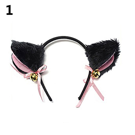 Color: WHITE, Size: One Size, Ships From: CHINA - Cartoon Cats Fox Ears Headband with Bell Bow for Anime Cosplay Party Costume