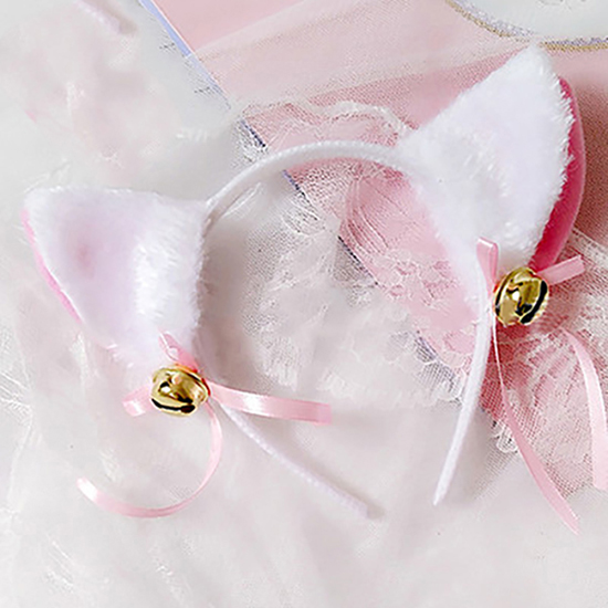 Color: WHITE, Size: One Size, Ships From: CHINA - Cartoon Cats Fox Ears Headband with Bell Bow for Anime Cosplay Party Costume