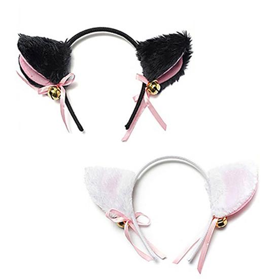 Color: WHITE, Size: One Size, Ships From: CHINA - Cartoon Cats Fox Ears Headband with Bell Bow for Anime Cosplay Party Costume