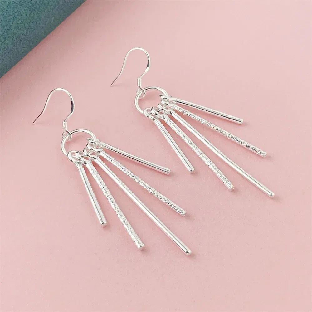 Gem Color: Beige - 925 Silver Heart Shape Earrings Women Exquisite Student Jewelry Accessories