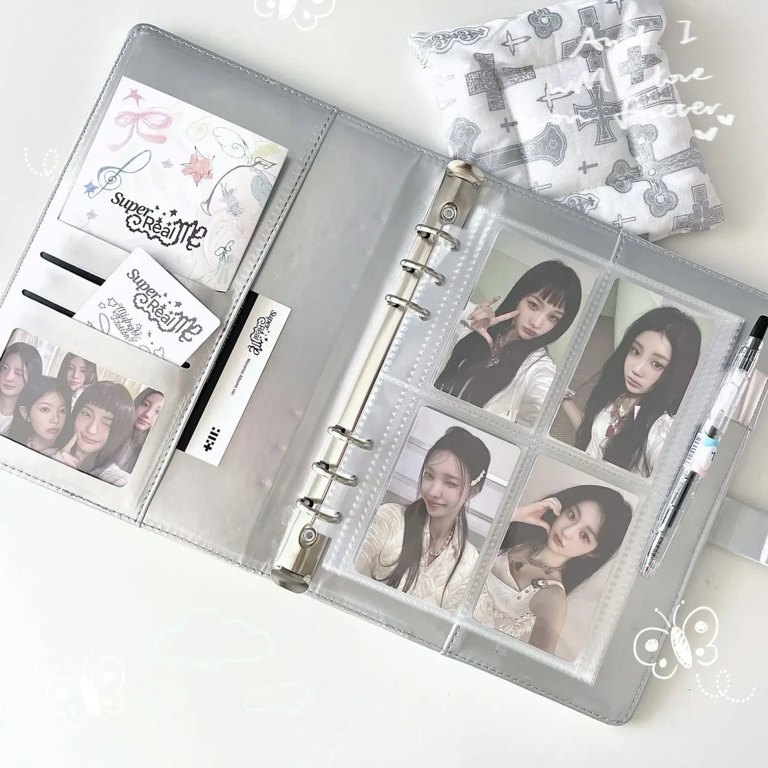 Color: WHITE - MINKYS PU Leather Silver A5 Kpop Photocards Collect Binder idol Photo Card Book Idol Storage Album Stationery