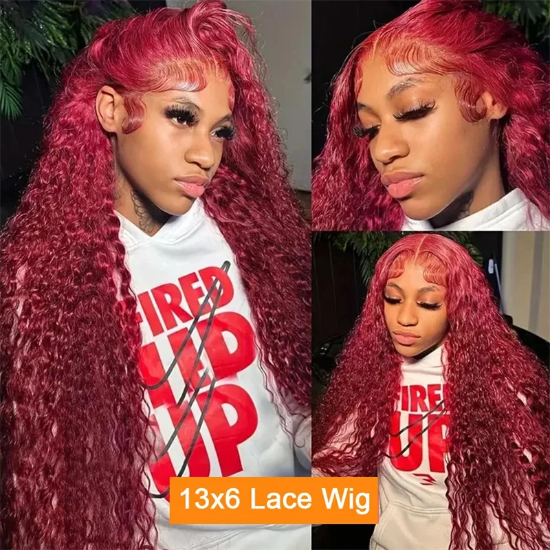 Hair Color: #2, Stretched Length: 20inches, Density: 250%, Ships From: CHINA - 30 40 Inch 99J Burgundy 13x6 Hd Lace Frontal Human Hair Wig Red Colored 13x4 Transparent Lace Curly Deep Wave Frontal Wig