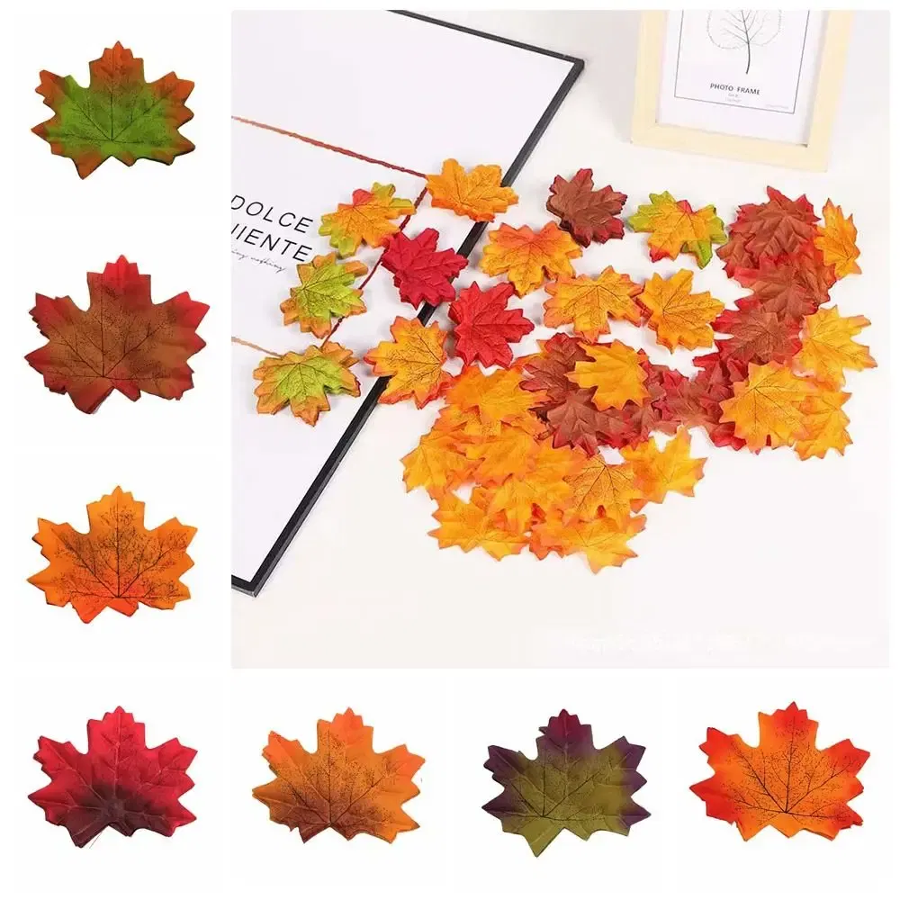 Color: Milky White - Artificial Maple Leaves Silk Fake Autumn Leaves Diy Handmade Leaf Fall Wedding Decoration Thanksgiving Christmas