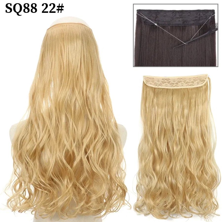 Color: P1B/613, Stretched Length: 16inches, Ships From: CHINA - Synthetic Natural Wavy No Clip Fish Line Invisible Hair Extensions Mixed Color Blonde Black Artificial False Hair Piece ForWomen