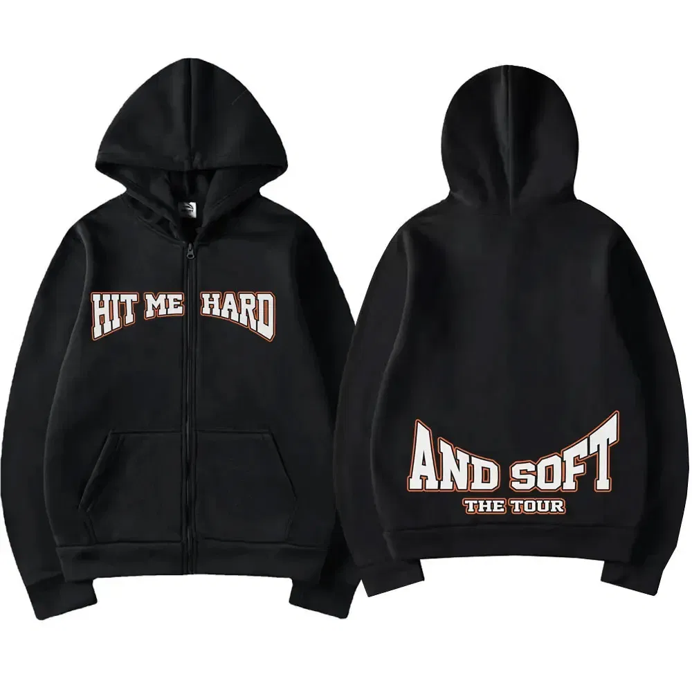 Color: Navy Blue?€ AE existing skus?‰, Size: XXL - Hit Me Hard and Soft 2025 Tour Zipper Hoodies Fans Gift Men Women Clothing Pullovers Fashion Hip Hop Zip Up Sweatshirts Jackets