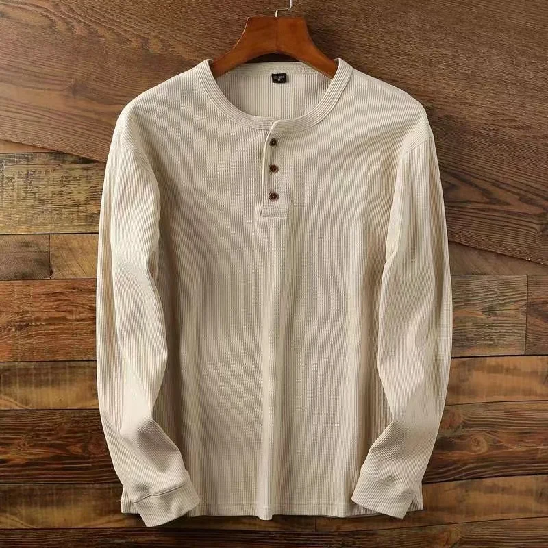 Color: black, Size: M, Ships From: CHINA - Slim Fit Mens Basic Tee Casual Tshirts Henley Waffle Long Sleeve Shirts Thermal Solid Half Button Breathable 100% Cotton Shirts