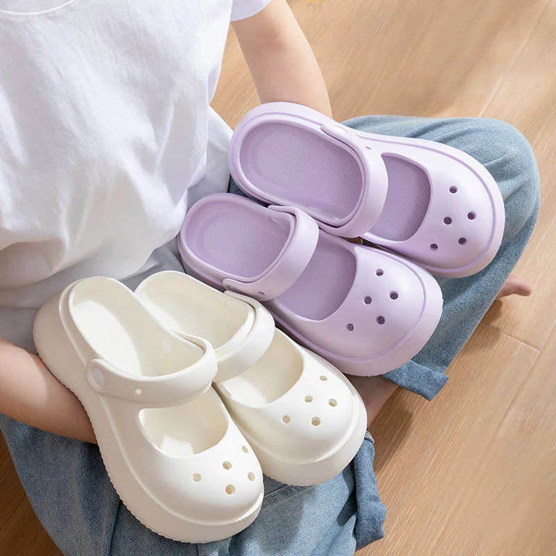 Color: Pink, Shoe Size: 35 - Summer Women Slippers Fashion Thick Bottom Hole Shoes EVA Slippers Anti Slip Baotou Slippers Outdoor Beach Sandals Slippers