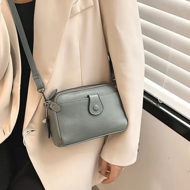 Color: black - Women Genuine Leather Shoulder Bag New Casual Female  Small Crossbody Bags For Women Bag Cell Phone Bag Day Clutches