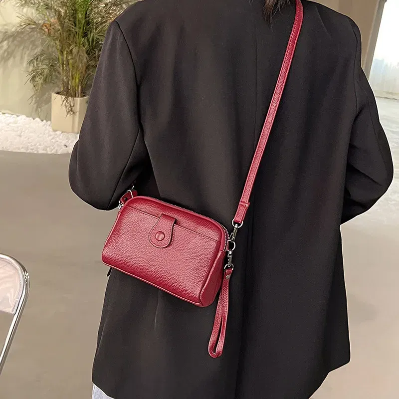 Color: black - Women Genuine Leather Shoulder Bag New Casual Female  Small Crossbody Bags For Women Bag Cell Phone Bag Day Clutches