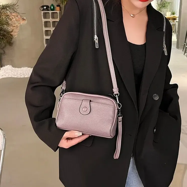 Color: black - Women Genuine Leather Shoulder Bag New Casual Female  Small Crossbody Bags For Women Bag Cell Phone Bag Day Clutches