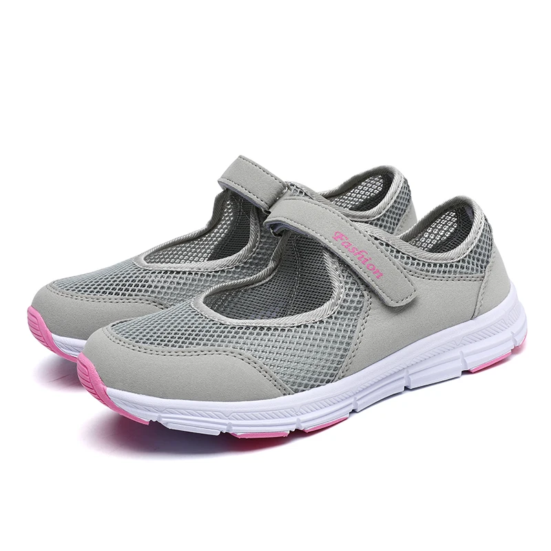 Shoe Size: 39, Color: GRAY - Women Shoes Breathable Vulcanized Shoes White ZapaWomen Sneakers Fashion Breathable Mesh Casual Walking Shoes Women Work Shoes