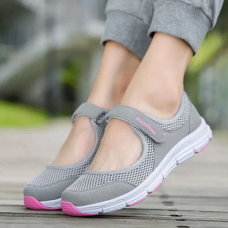 Shoe Size: 39, Color: GRAY - Women Shoes Breathable Vulcanized Shoes White ZapaWomen Sneakers Fashion Breathable Mesh Casual Walking Shoes Women Work Shoes