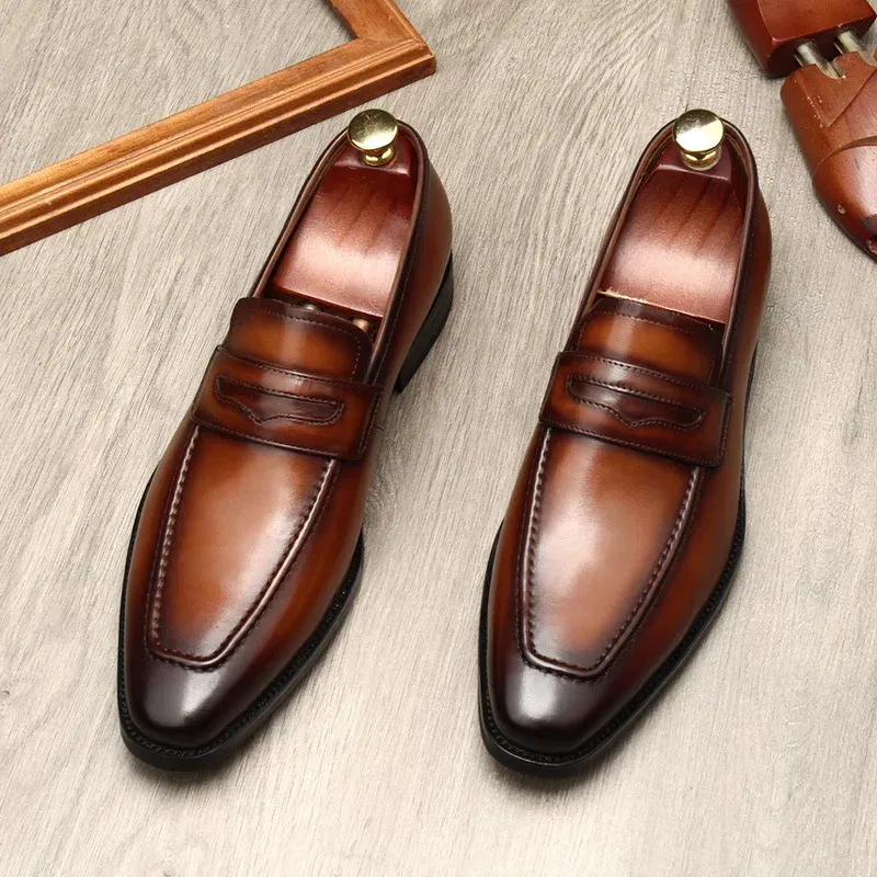 Color: Blue, Shoe Size: 11 - Large Size EUR37-46 Black / Brown Loafers Mens Business Dress Shoes Genuine Leather Prom Party Shoes