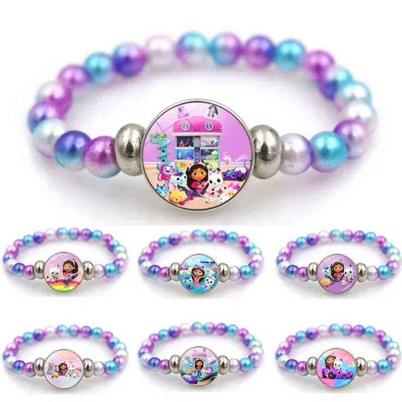 Color: MULTI, Size: 40cm - Gabby Dollhouse Bracelet Fashion Beaded Wristband Cartoon Anime Jewelry Accessories Kids Girls Boys Birthday Baby Shower Gift