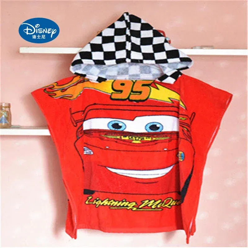 Color: Yellow - Disney Kids Hooded Bath Towel Child  Breathable Gauze Cloak Beach Towel Mickey Minnie McQueen Car Cartoon Boy Girl Towel Gift