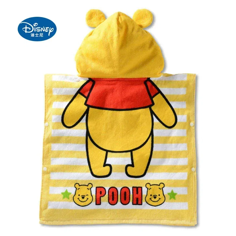 Color: Yellow - Disney Kids Hooded Bath Towel Child  Breathable Gauze Cloak Beach Towel Mickey Minnie McQueen Car Cartoon Boy Girl Towel Gift