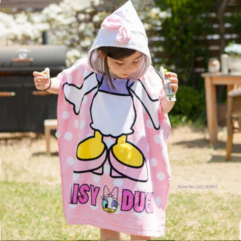 Color: Yellow - Disney Kids Hooded Bath Towel Child  Breathable Gauze Cloak Beach Towel Mickey Minnie McQueen Car Cartoon Boy Girl Towel Gift