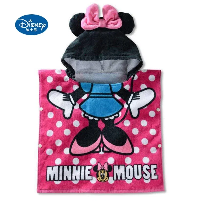 Color: Yellow - Disney Kids Hooded Bath Towel Child  Breathable Gauze Cloak Beach Towel Mickey Minnie McQueen Car Cartoon Boy Girl Towel Gift
