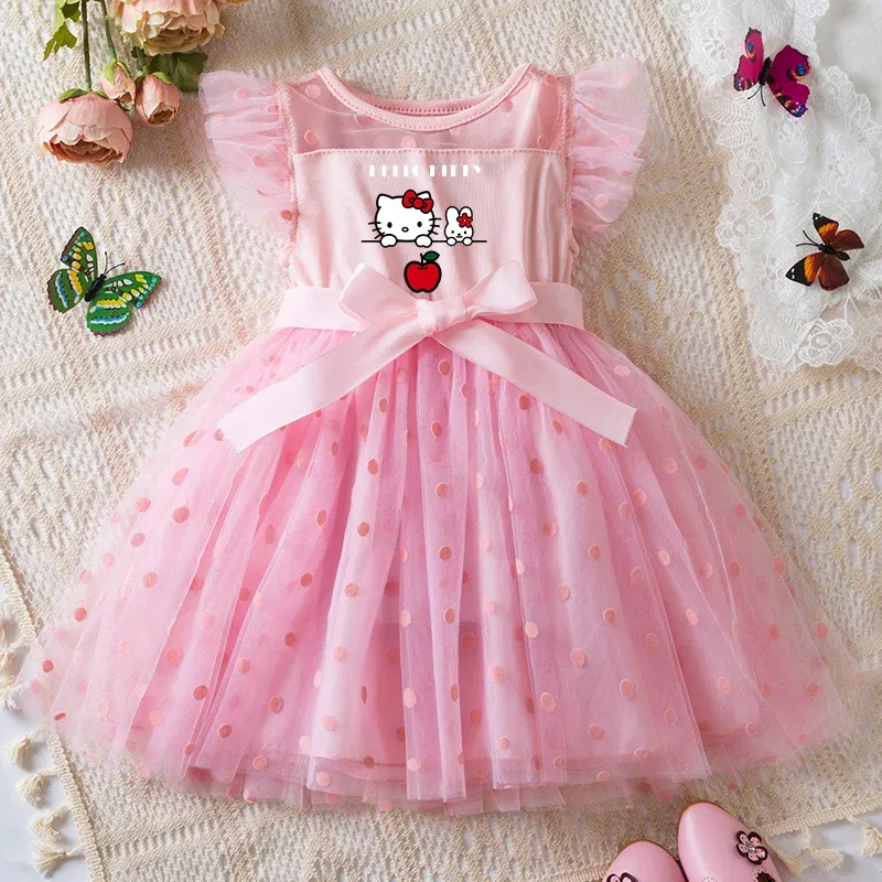 Color: Burgundy, Size: L - Hello Kitty 2-6Y Baby Girl Dress Princess Mesh Skirt Summer Sleeveless Wedding Party Dresses for Girls Summer