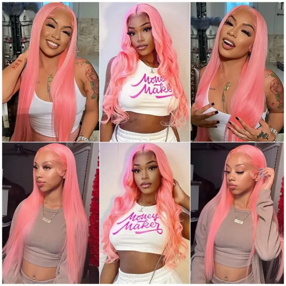 Stretched Length: 16inches, Hair Color: #6, Density: 200%, Ships From: CHINA - Bone Straight 13x6 HD Light Pink Lace Front Wigs 100% Human Hair For Women Brazilian 613 Color 13x4 Lace Frontal Wig Pre Plucked
