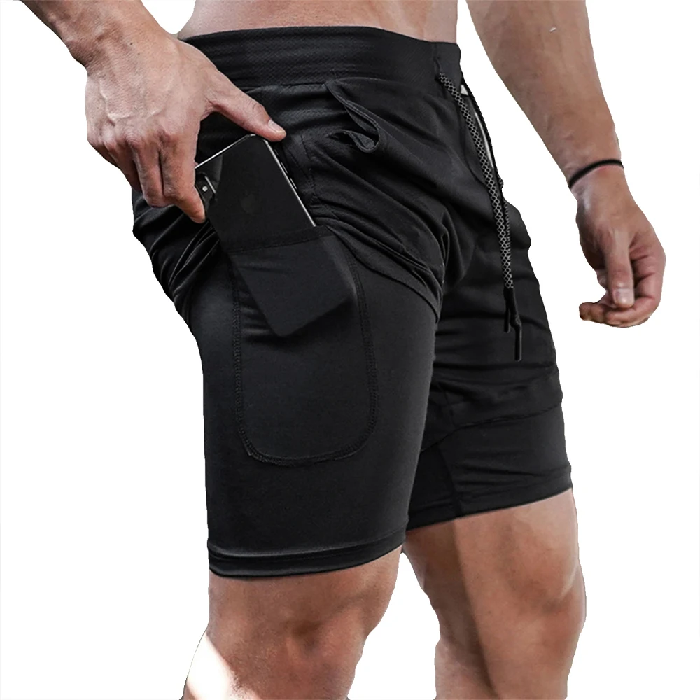 Color: Red, Size: M - Men's Double Layer Fitness Shorts Drawstring Mesh Lining Elastic Waist Breathable Quick Dry to Beach Pool Summer Male