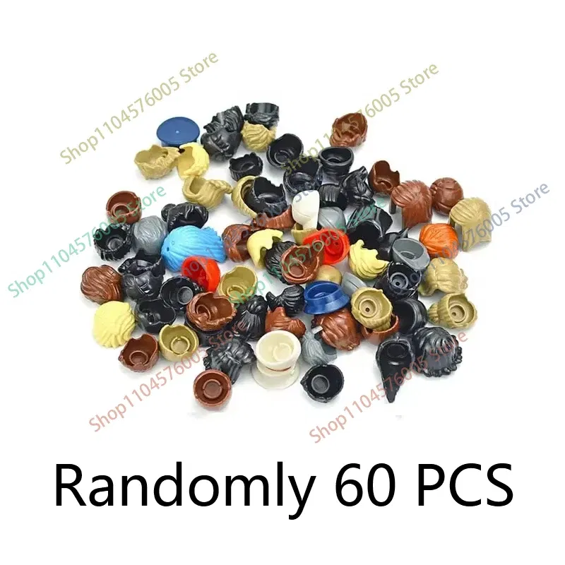Color: Sand Green - MOC Brown Hair Building Blocks City Figures Body Creative Accessory Blond Gold White Parts DIY Hats Mini Bricks Assemble Toy S04
