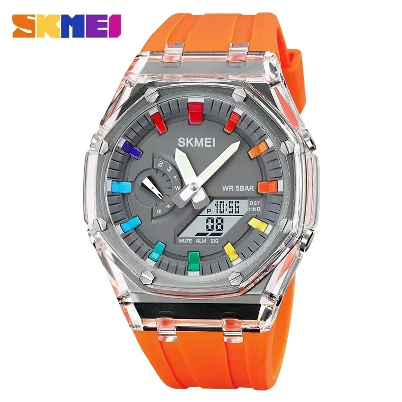 Color: Red, Ships From: CHINA - SKMEI Waterproof Men Watch Countdown Stopwatch Led Light Electronic Movement Wristwatch 5Alarm Clock 2 Time Digital Watches 2100