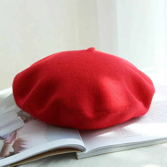 Color: GRAY, Hat Size: One Size - Wool Thick  Berets Artist French Beret Women Painter Hat Girls Female Warm  Walking Cap
