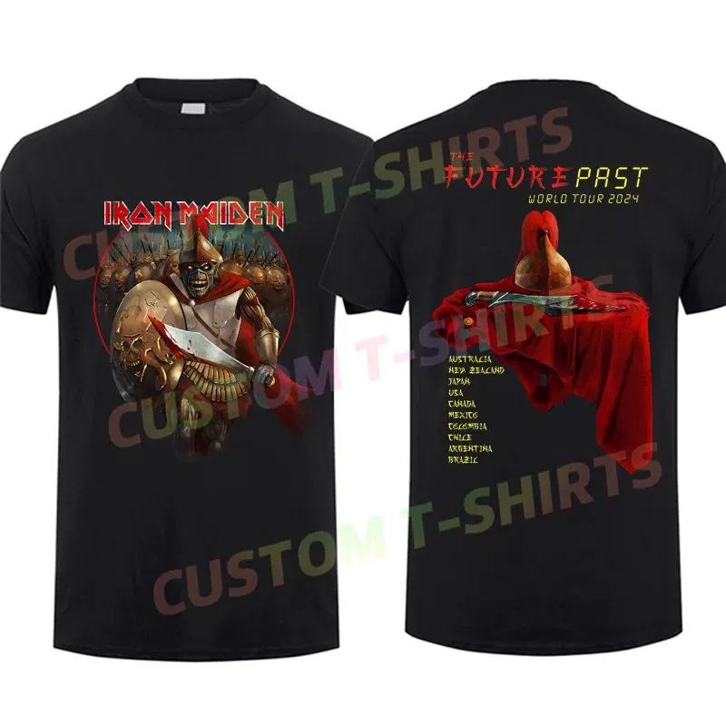 Color: SKY BLUE, Size: XL - 2024 Men T Shirt Casual Iron The Future Past 2024 Tour Maidens T-shirt Graphic Summer Short Sleeves 100% Cotton S-3XL Cool Tee