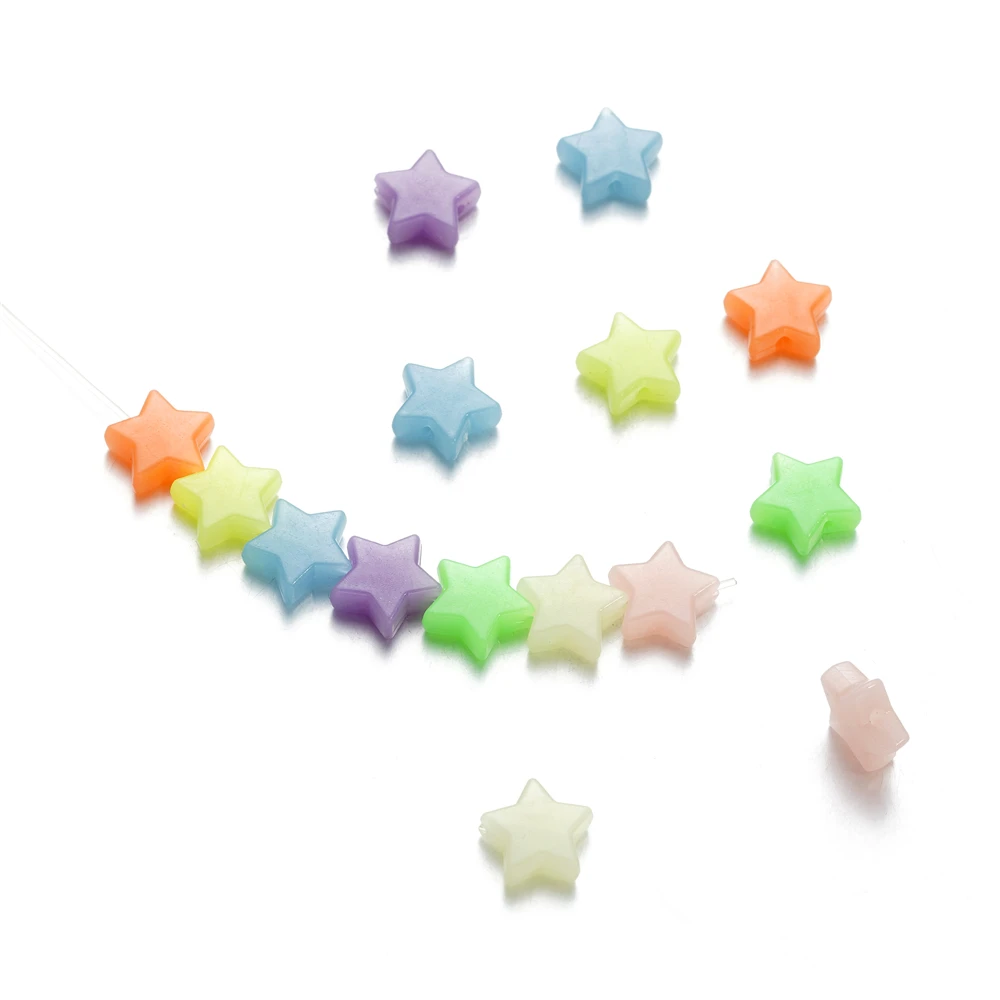 Color: Orange, Item Diameter: 2mm - 50Pcs Luminous Star Beads Heart Shape Acrylic Beads Loose Spacer Beads for Jewelry Making DIY Bracelet Necklace Accessories