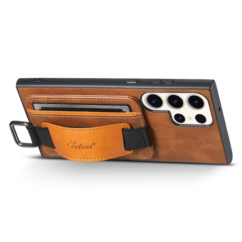 Color: Brown, Material: Aluminum - Leather Wallet Phone Case For Samsung Galaxy S24 S23 S22 FE Ultra Plus A53 A54 A13 A14 A24 A34 Note20Ultra Card Holder Cover