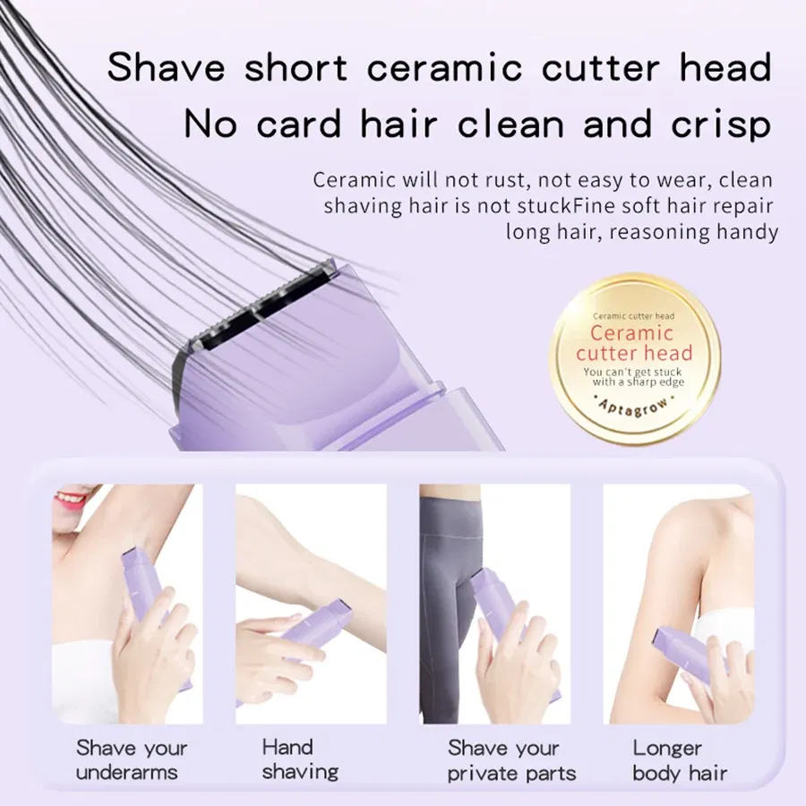 Color: PURPLE - 2 in1 Electric Razors for Men Women Waterproof Facial Mustache Shavers Rechargeable Bikini Body Hair Trimmer Painless Epilator