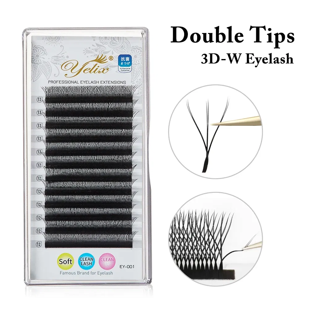 Color: Brushed Slate, Curl: C, Thickness: 0.07mm, Length: 12mm - Yelix Cilios 5D W Shape Eyelash Extensions 4D/6D Premade Volume Fans Natural Soft Automatic Flowering Lash Makeup Supplies