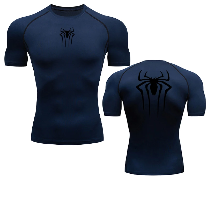 Color: Blue, Size: XXXL - Printed Men's Athletic Compression Shirts Athletic Quick Dry Breathable Rash Guard Athletic Tight Workout Tops Summer Men