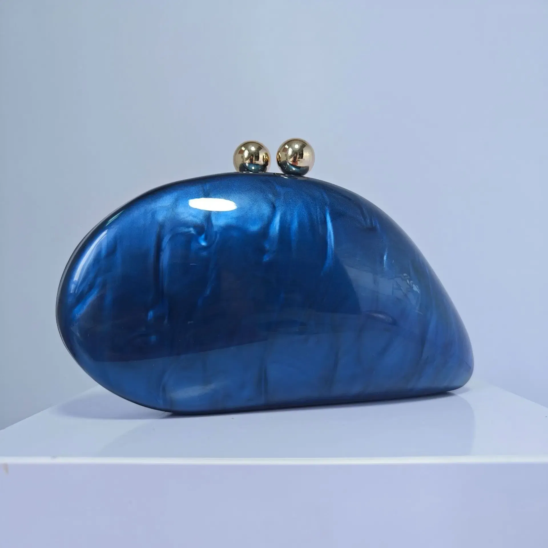 Color: Champagne - 2024 New Hot Sale Acrylic Shell Shape Clutch Bag Women Designer Evening Party Cute Pearl Egg Purse Blue Handbag Wholesale