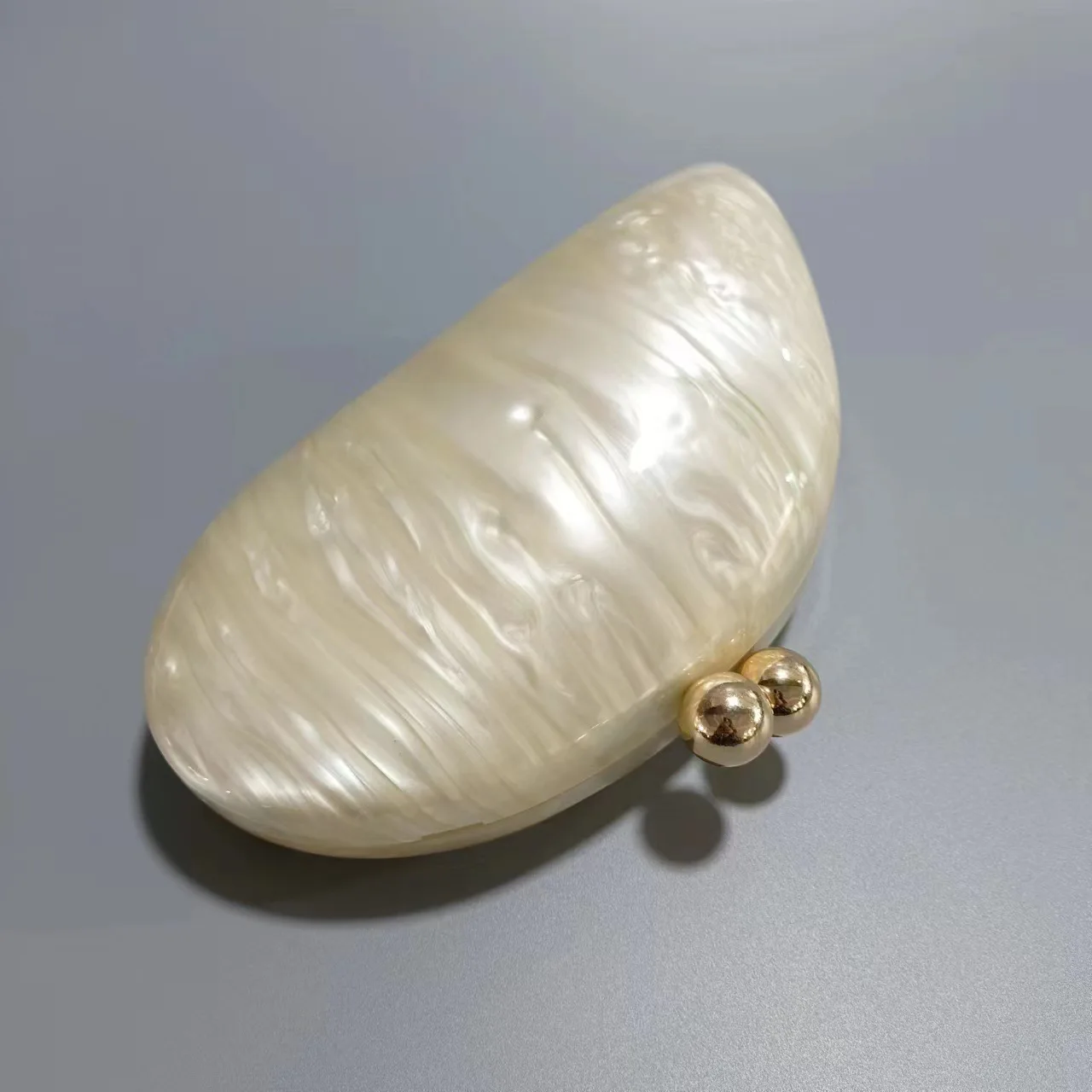 Color: Champagne - 2024 New Hot Sale Acrylic Shell Shape Clutch Bag Women Designer Evening Party Cute Pearl Egg Purse Blue Handbag Wholesale