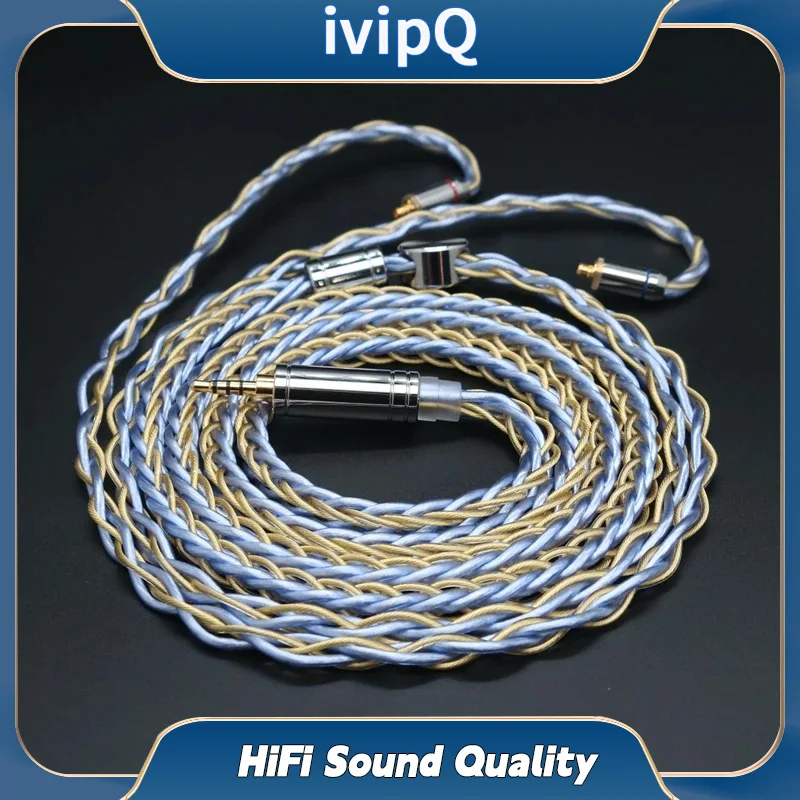 Color: Khaki - ivipQ 8-Core Earbud Wire 7N Litz OCC and 6N Gilt OCC Mixed Cable 2.5mm/3.5mm/4.4mm/MMCX/2PIN/0.78mm Earphone Upgrade Line