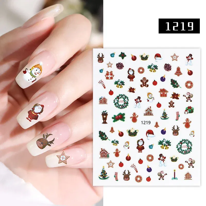 Color: plum - 1Pc Christmas Stickers Santa Claus Snowflake Decals Catoon Image Muti- Pattern New Year Halloween Nail Art Stickers for Manicure