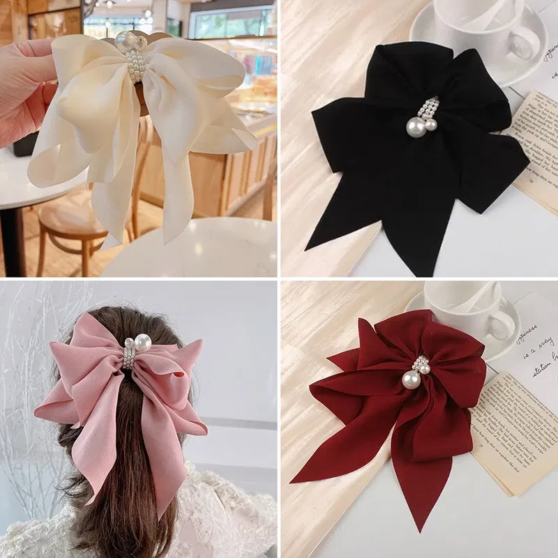Color: green - Women Girls Wild Big Large Hair Band Trendy Hairpin Casual Hair Clip Cute Ribbon Bow Ladies accessories Big Bow Barrette